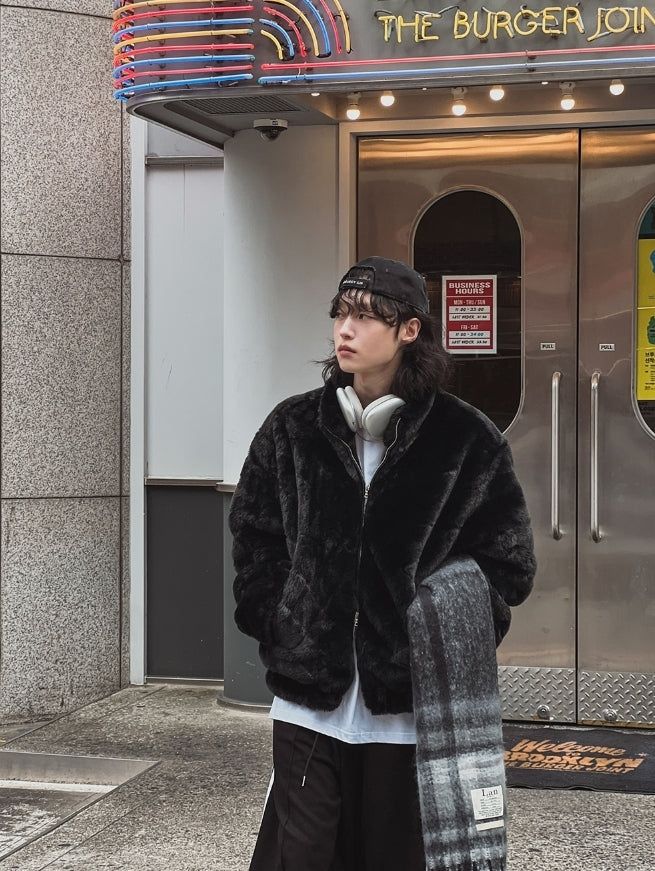 [PREMIUM/MADE] Oblique two-way fur jacket