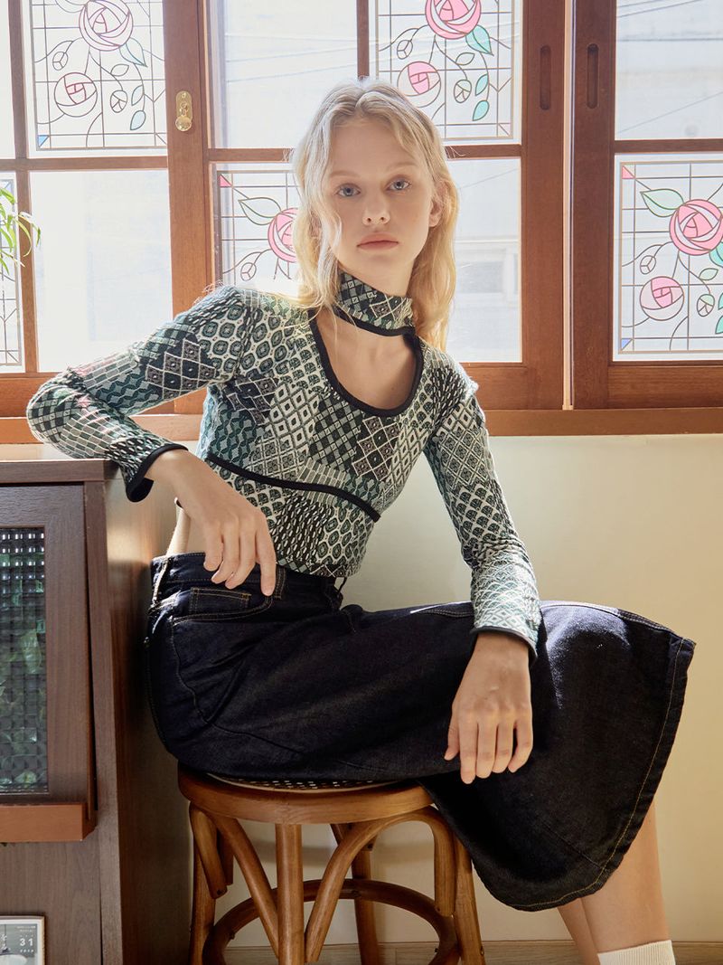 Patchwork halterneck Top (Green)
