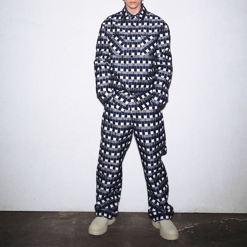 NAVY CHECKERED BAGGY PANTS