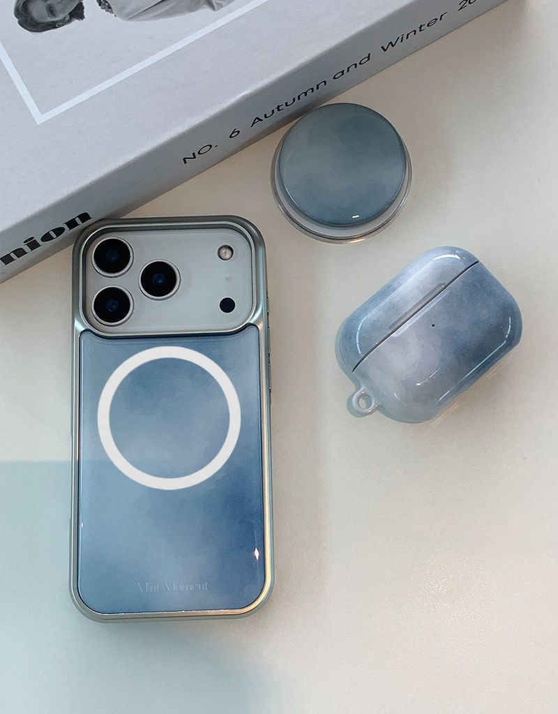  [MADE] ミスティブルー シルバー エポキシ MagSafeバンパー iPhoneケース