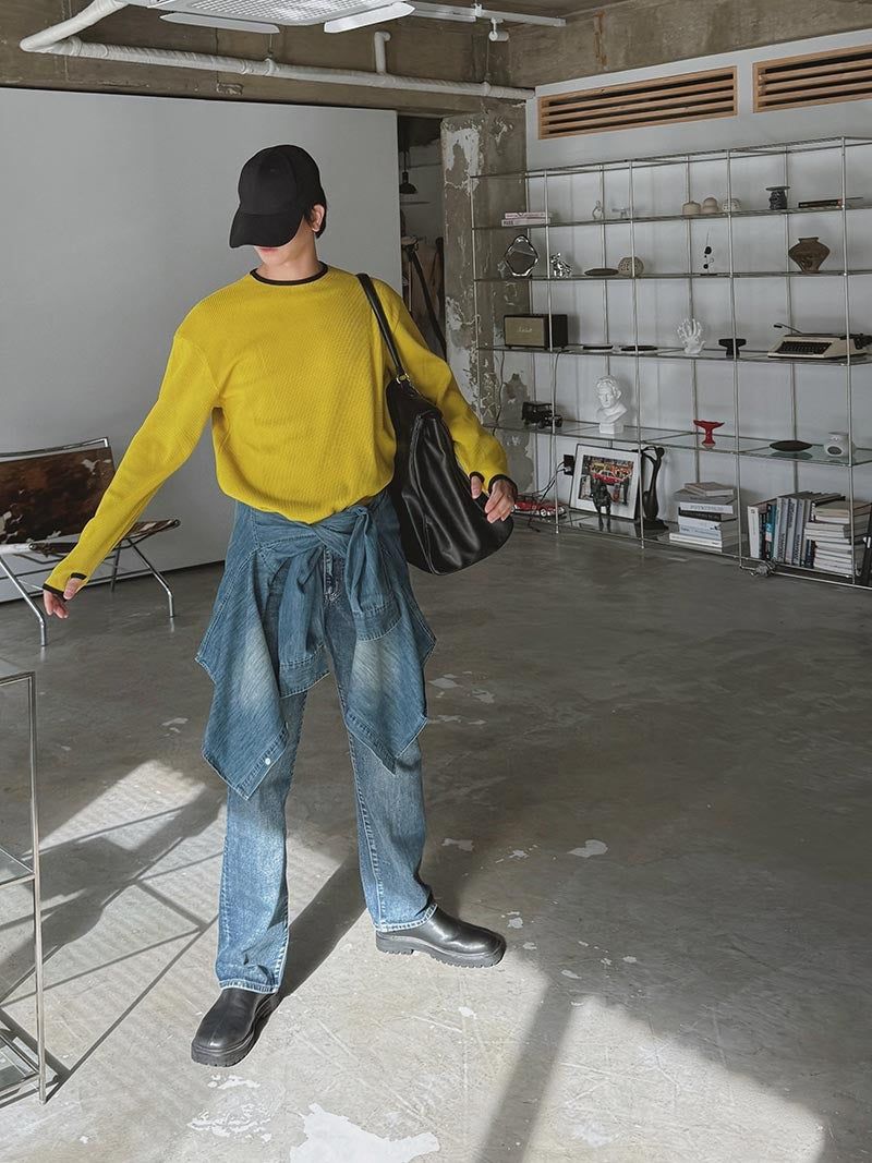 ASCLO（エジュクロ）の「[A-P0309] バックバンドレギュラーデニムパンツ(Blue)（Pants）」