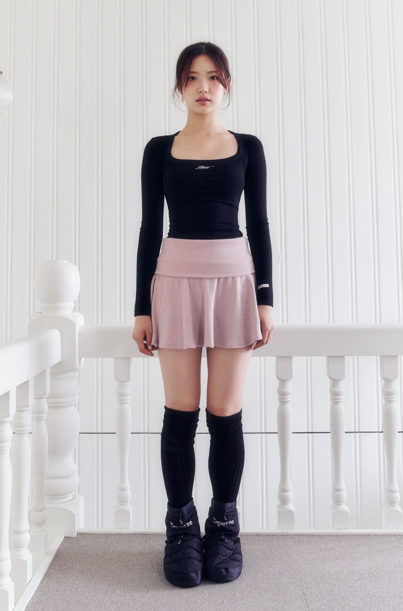 Knit mini flare skirt (PINK)