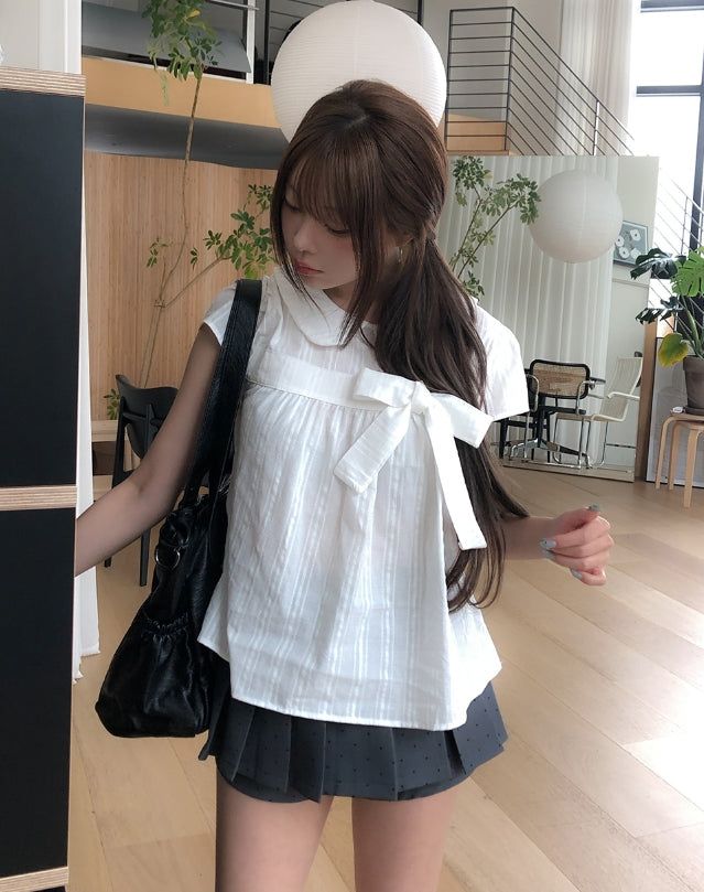 Ain Ribbon Short Sleeve Blouse