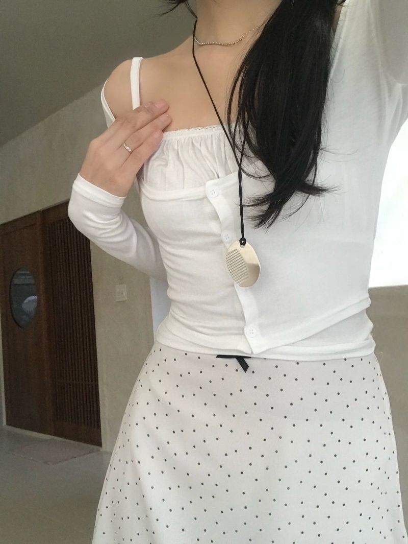 White Pure Dot Midi Skirt