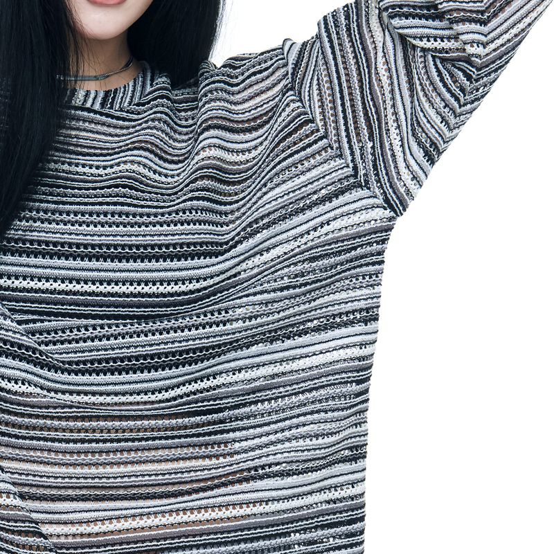 SEE-THROUGH CRAFT KNIT PULLOVER BLACK
