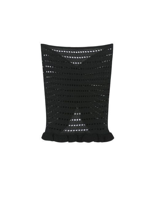 Flower Ruffle knit Top (BLACK)
