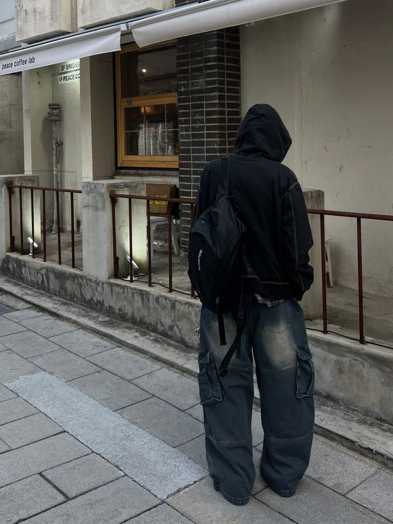 Rough Denim String Cargo Pants
