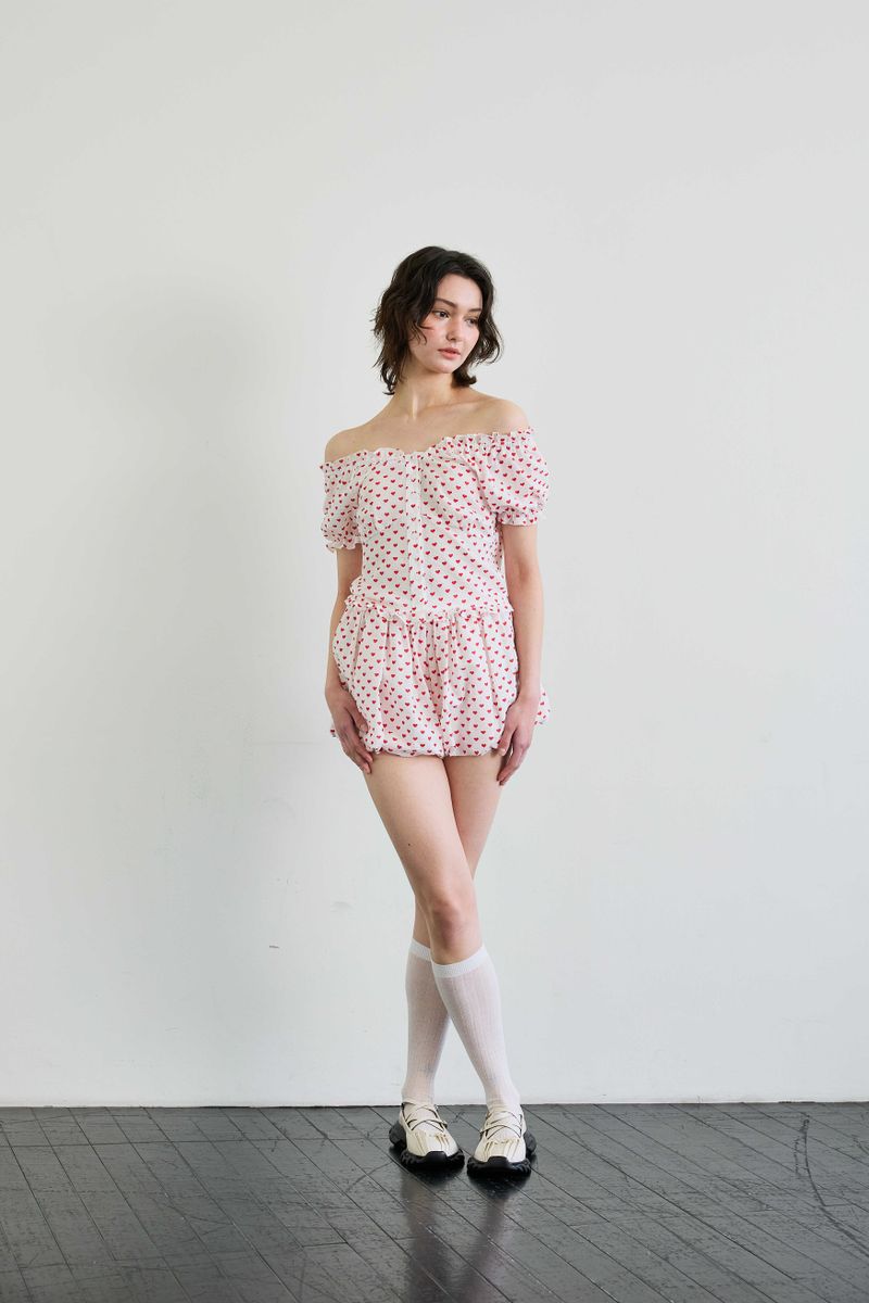 MINI HEART BALLOON SKIRT PANTS / WHITE