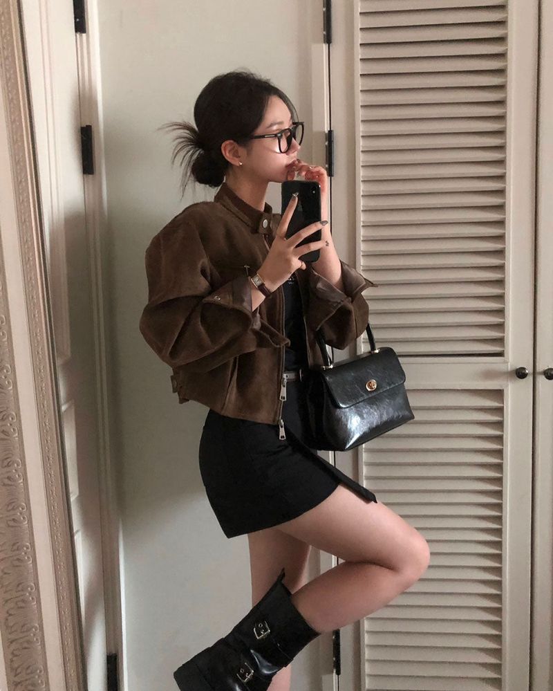 [BELLIDE MADE] BAND COLLAR, SUEDE CROP JACKET