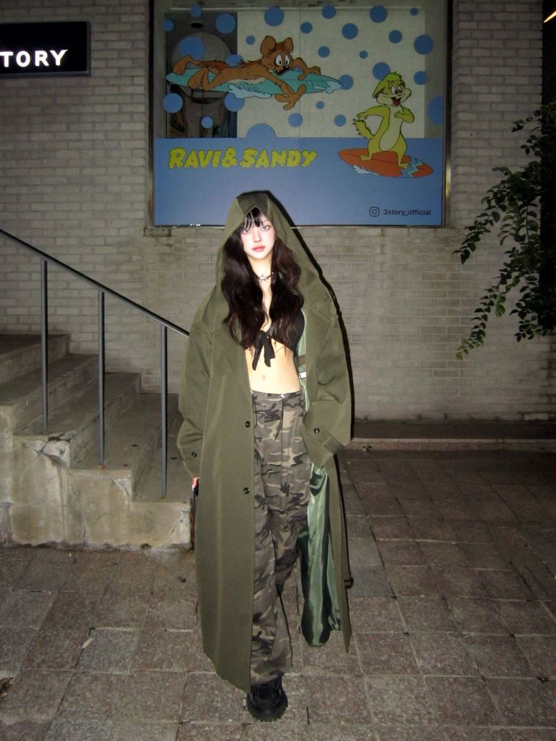 Maxi hood long trench