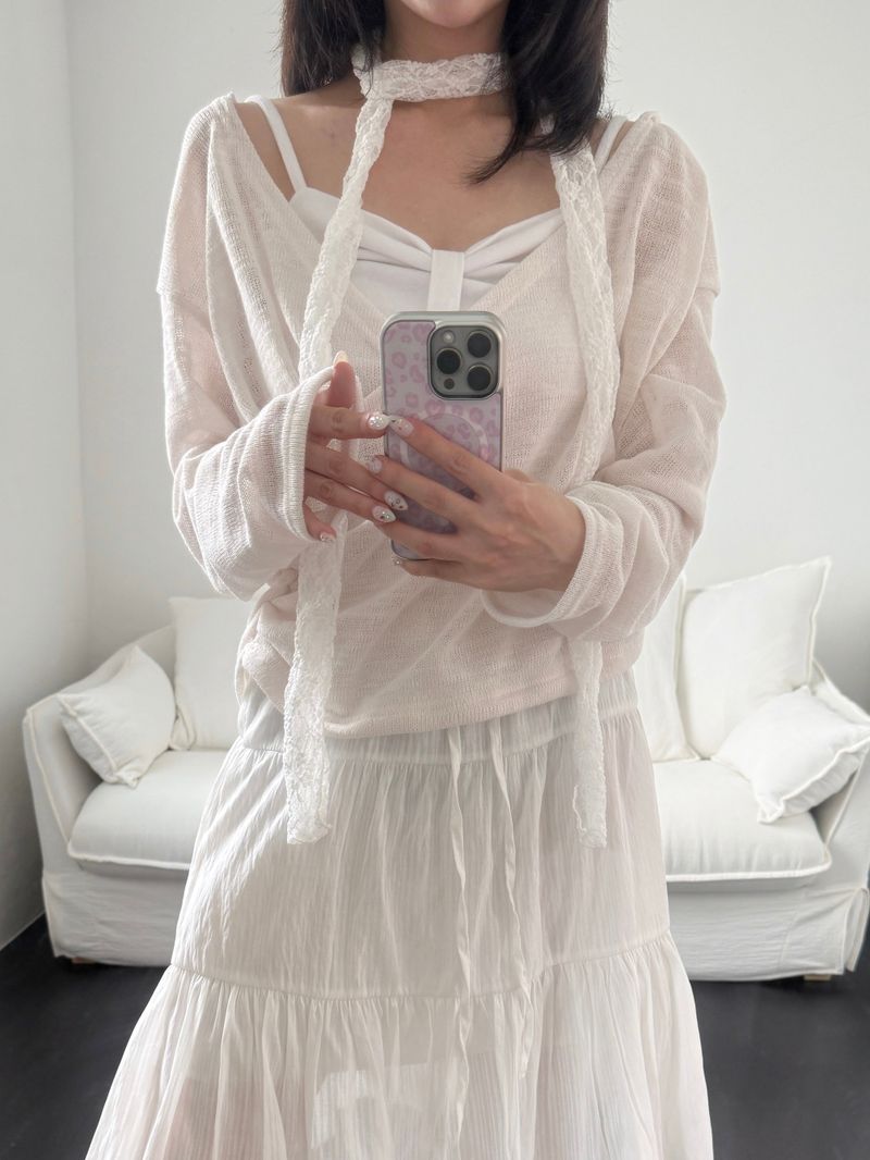 See-through lace long scarf (4c)