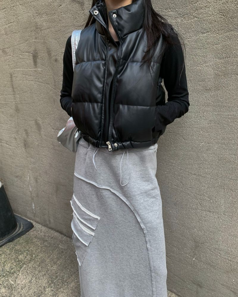Leather crop string padding vest