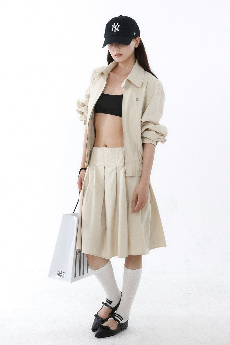 [SET-UP] HIGH-DENSITY TWILL WORK JACKET,SMOKE MIDI SKIRT SET