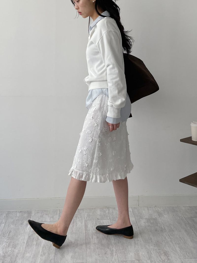 Popcorn Flower Frill Midi Skirt