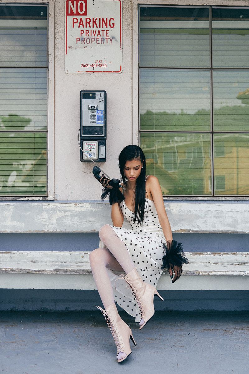 Patent Lace-Up open Toe Heel(Beige)