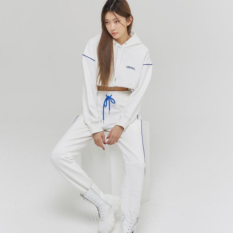 Oversize Line Point Crop Hoodie White