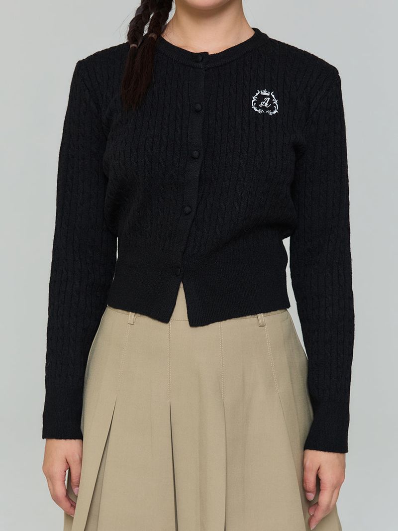 EMBROIDERED TWIST CARDIGAN - BLACK