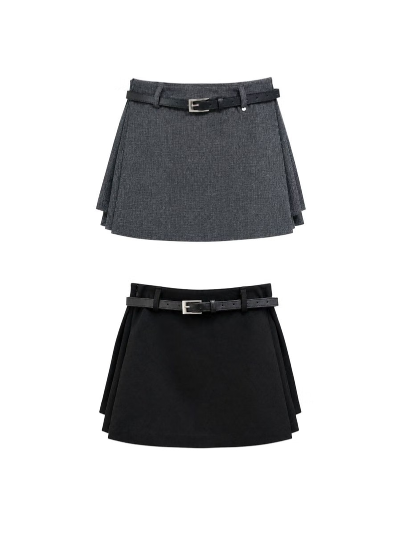 WRAP SKORT WITH LEATHER BELT (2COLORS!)