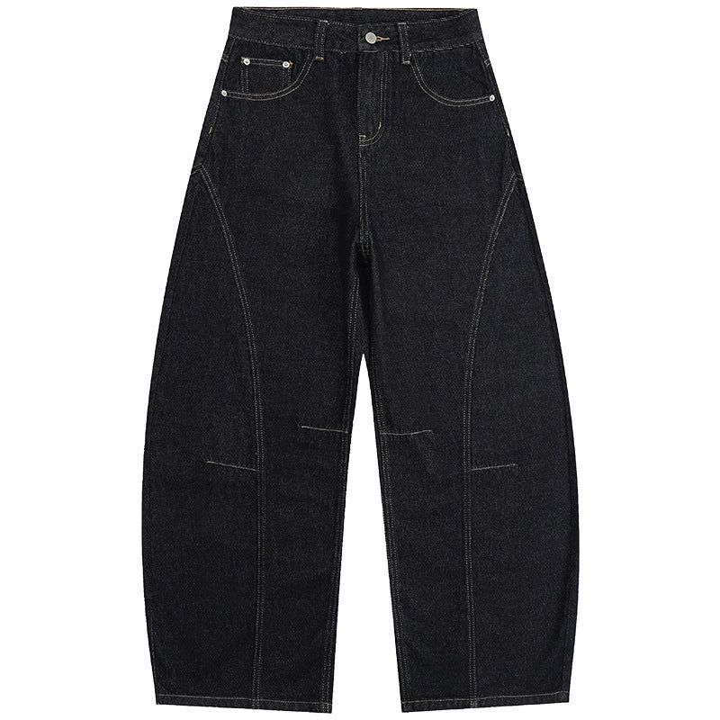 Navy-cut High-waist Mixed Denim Pants