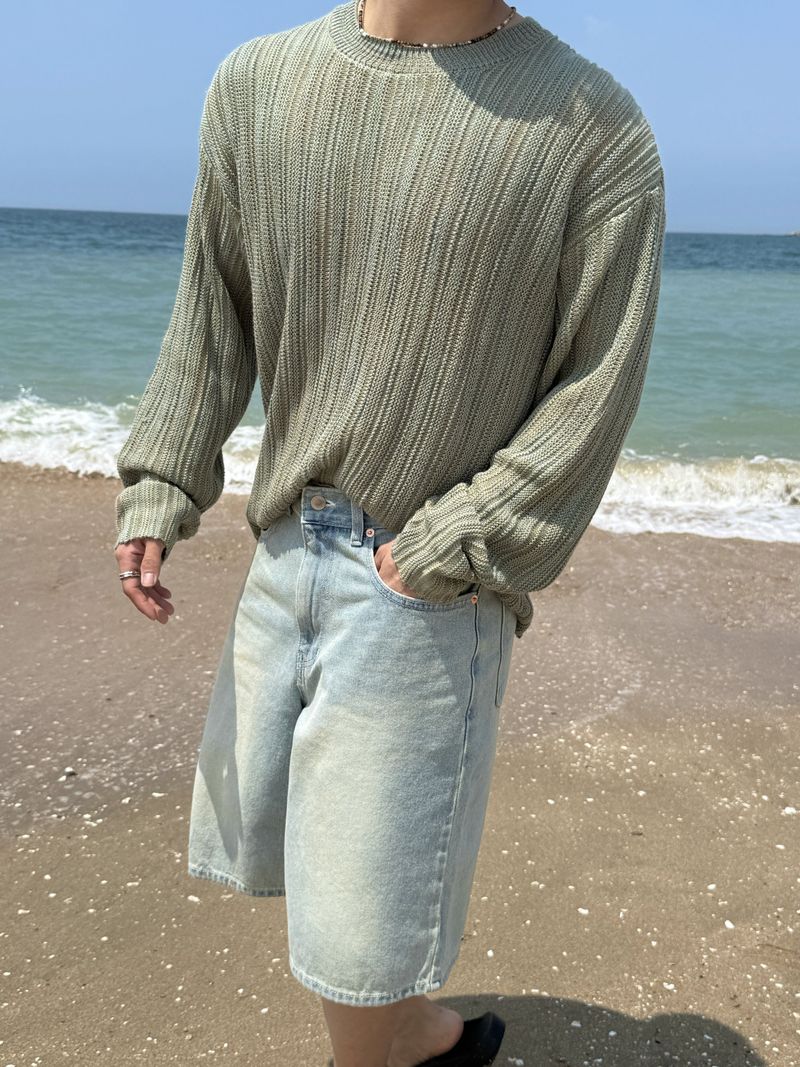 Ocean washing bermuda denim pants