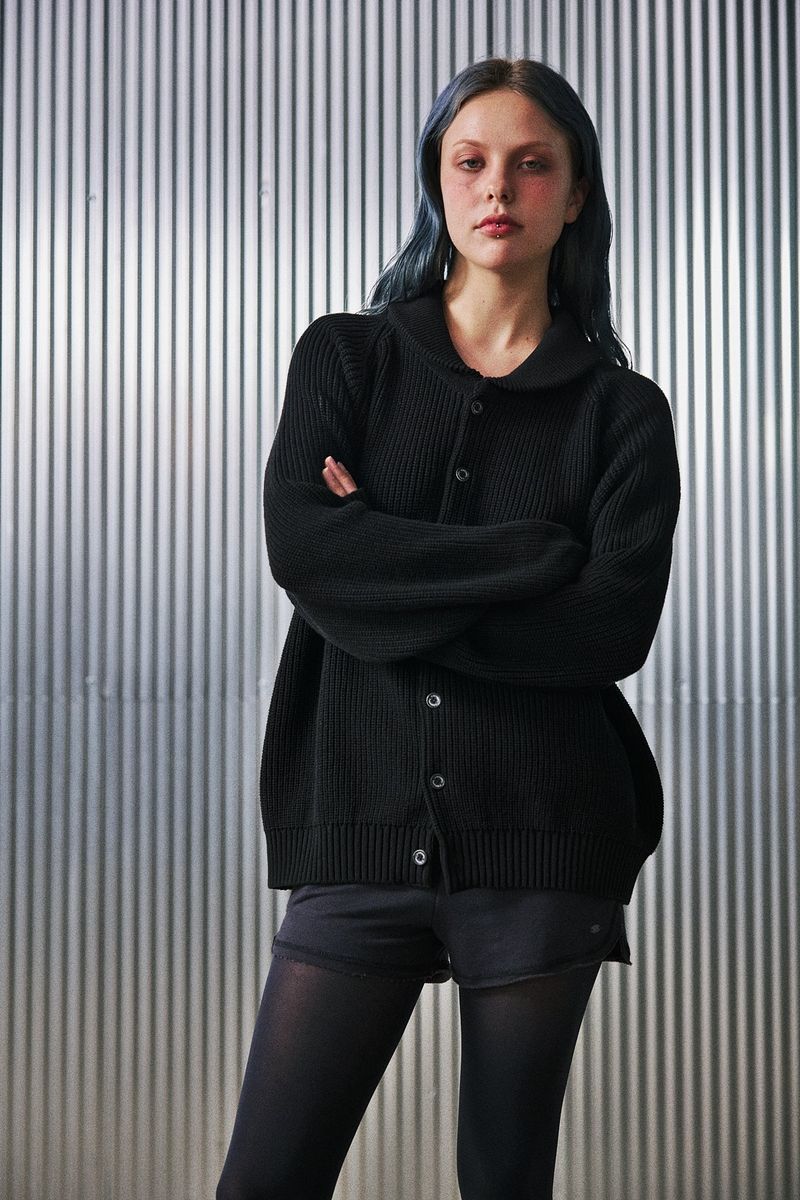 ROUND-COLLAR 7G KNIT CARDIGAN (Black)