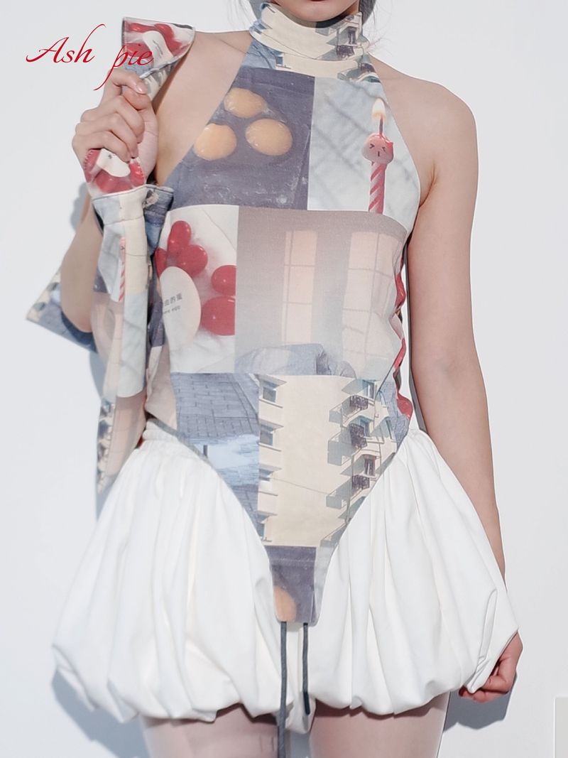 Printed backless jumpsuit