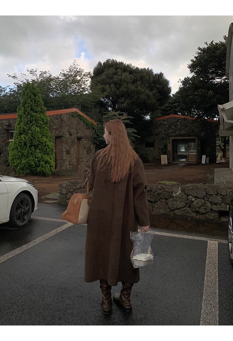 dark brown wool handmade long coat