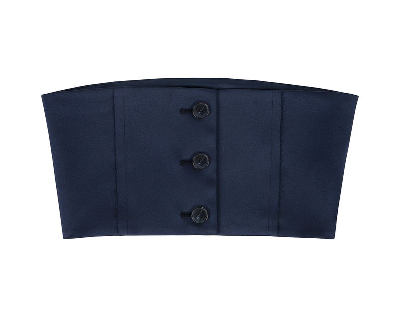 Raw Edge Button Tube Top _ Navy