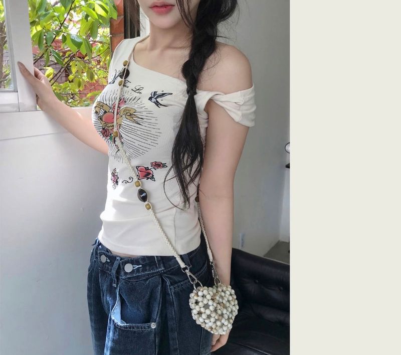 love is all one-shoulder twist top