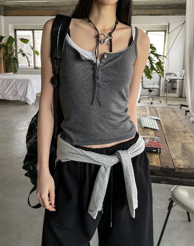 Yojeu Button Ribbed Layer Sleeveless