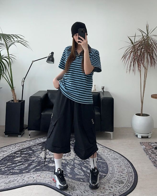 Gaen Terry Stripe Collar Tee