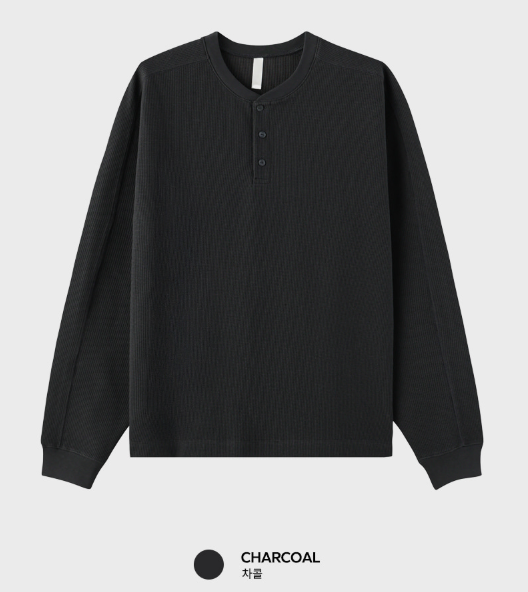 Look nade Waffle Button Henry Neck Long Sleeve T-Shirt
