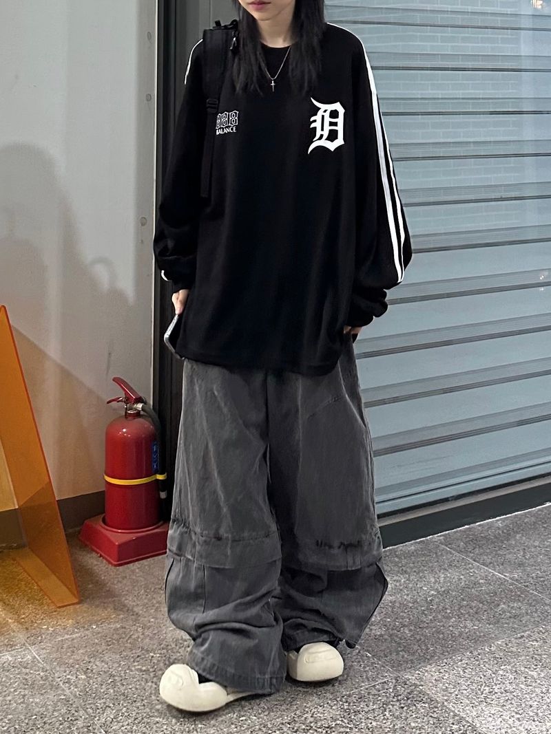 washed flap wide pants