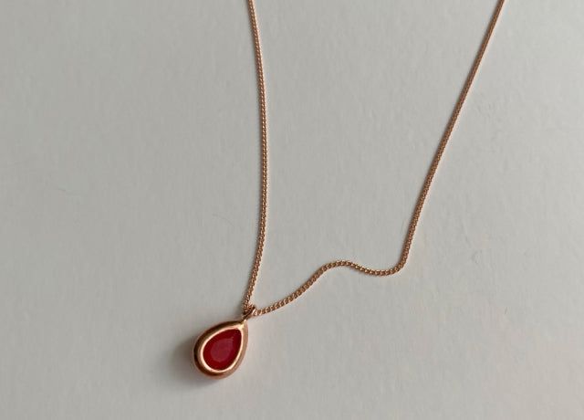 rr Silver 925 Rose Gold Natural Ruby Stone Water Drop Daily Necklace