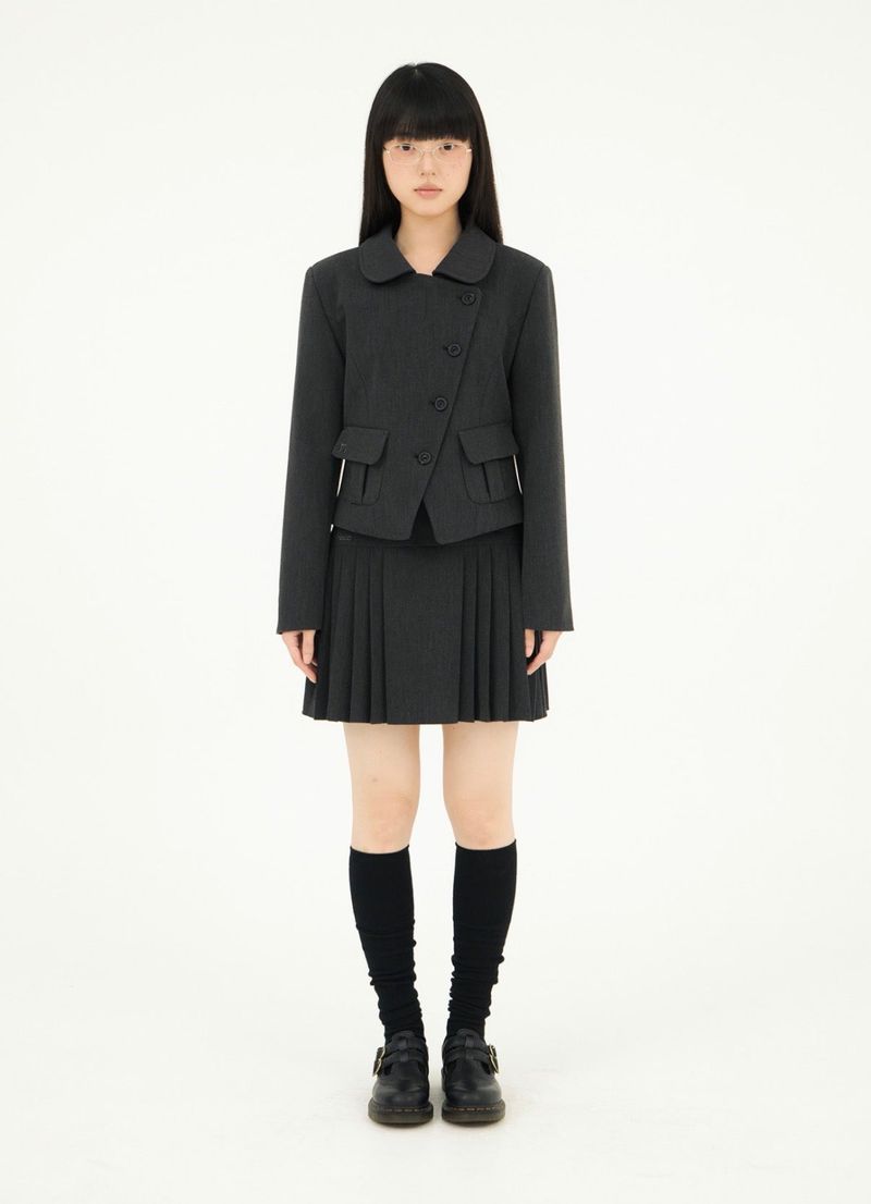 DIAGONAL TWO BUTTON PLEATS SK CHARCOAL