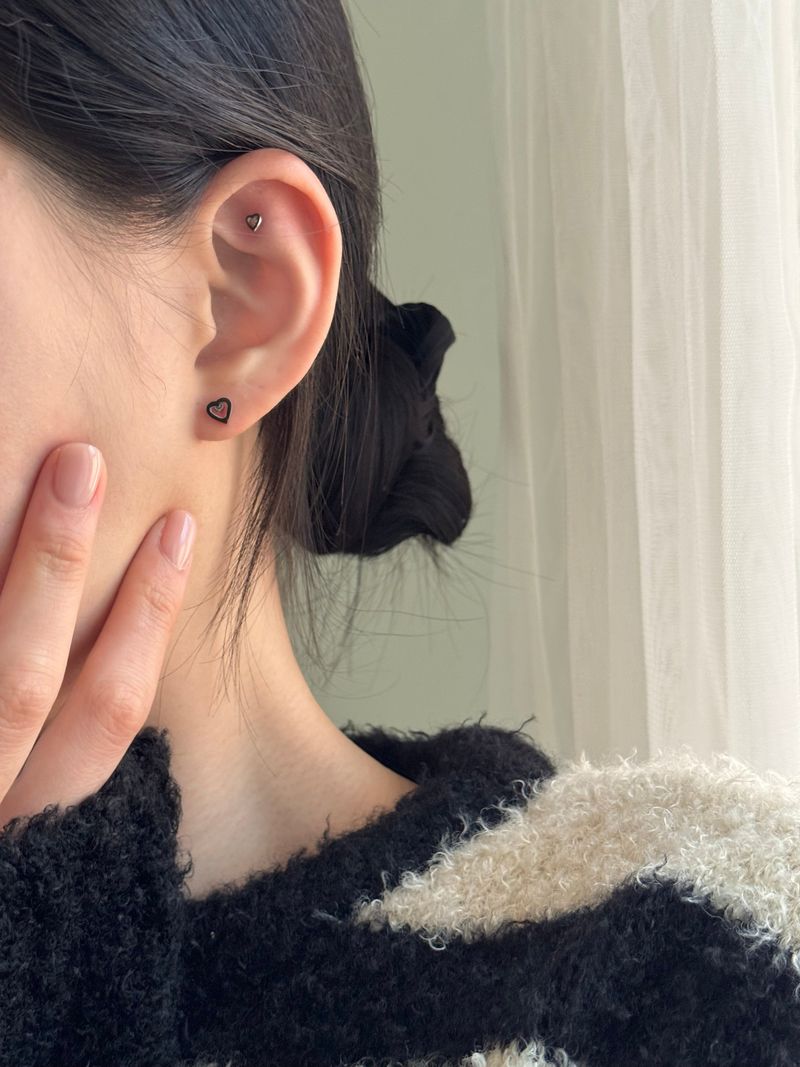 [3 color] heart piercing / 2 sizes / mini daily simple point