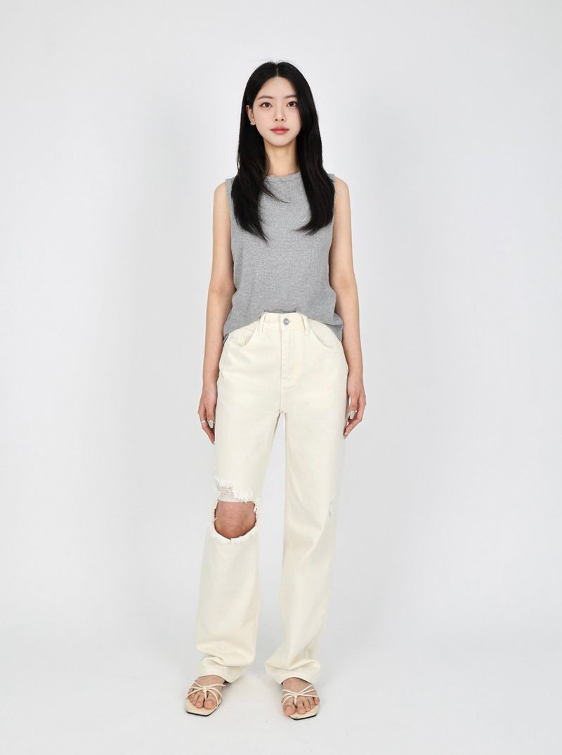 DESTROYED SLIM WIDE FIT DYING PANTS_ Cream White code 6836