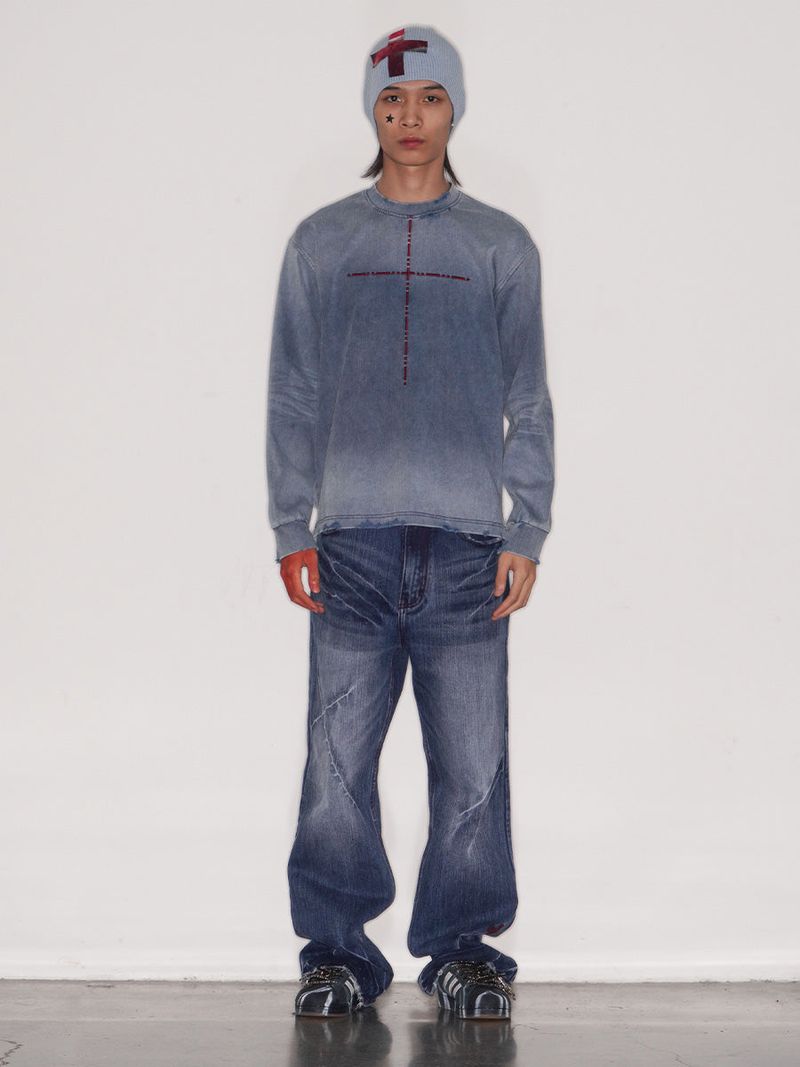 WASHED KNIT DENIM LONG SHIRT