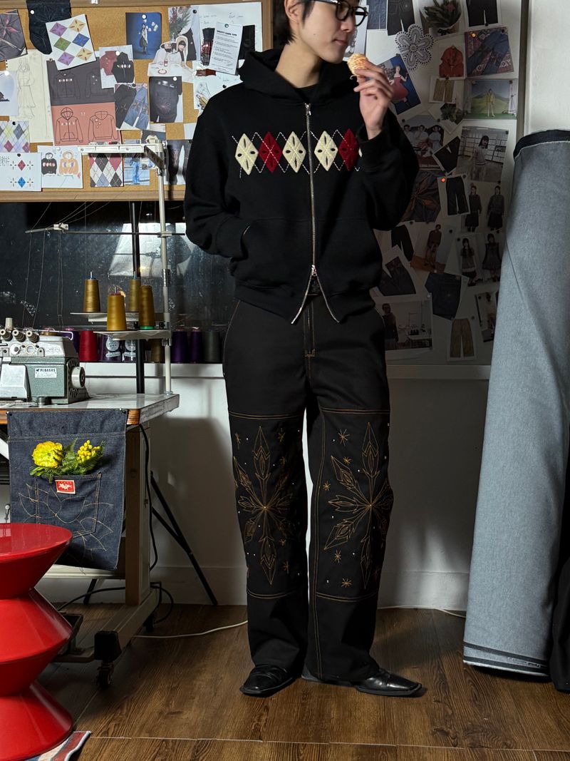  [Hand-Made「007」] Snowflake Studded Pants_Black