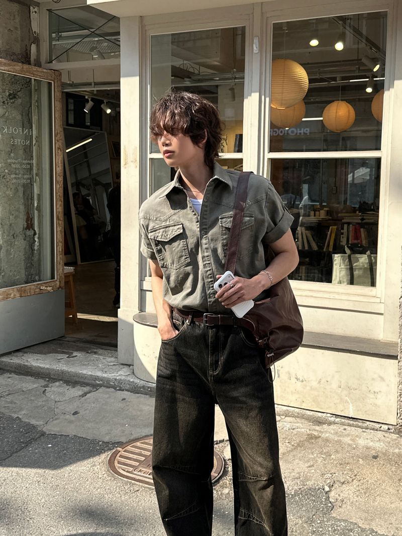LMN Vintage Western Roll-Up Short-Sleeved Shirt (3 colors)