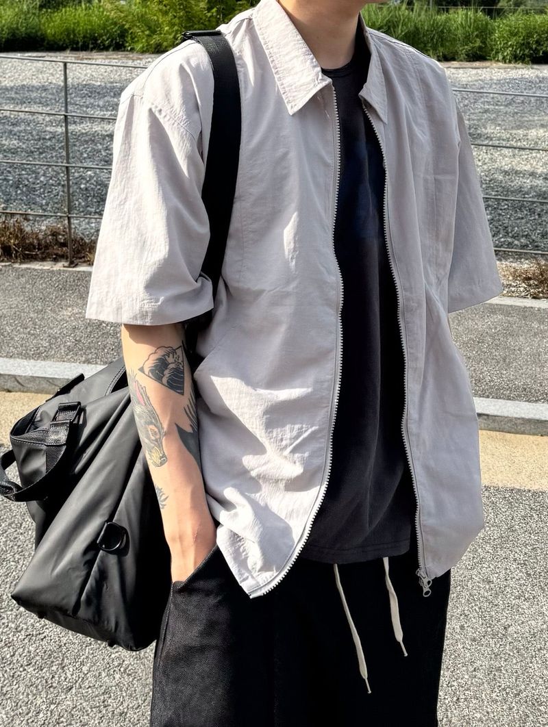 Factory nylon two way short sleeve zip-up jacket 2C