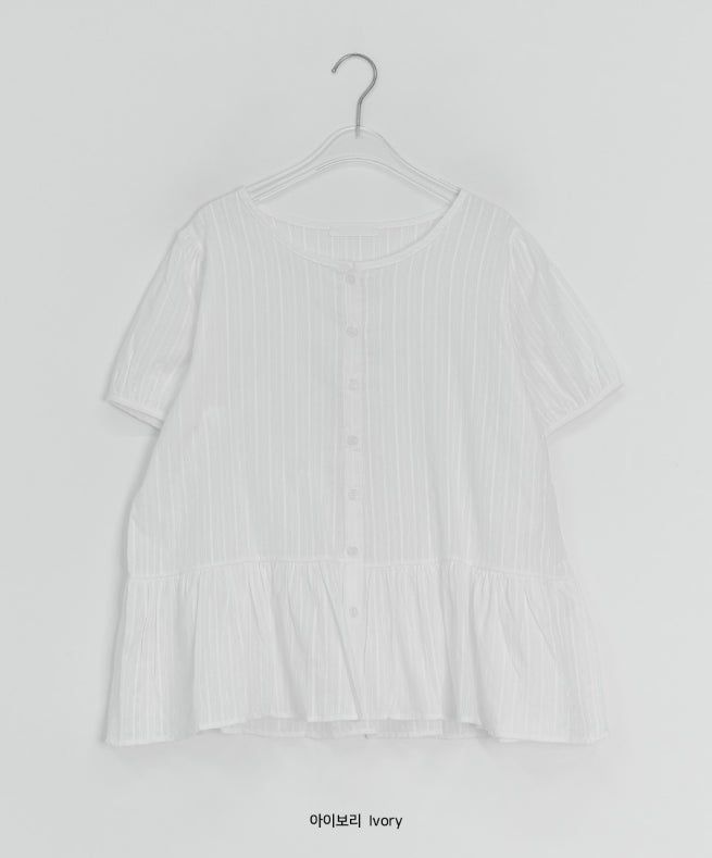Roden Frill Cotton Balloon Short Sleeve Blouse