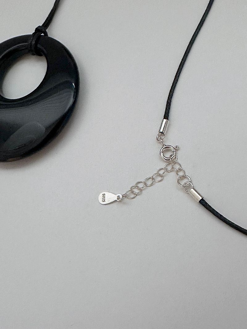 [925silver] Black agate long necklace