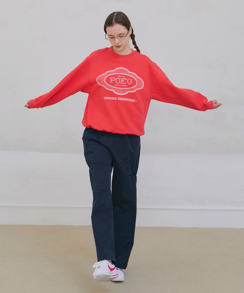 Lace Applique Sweatshirt - Bright Red