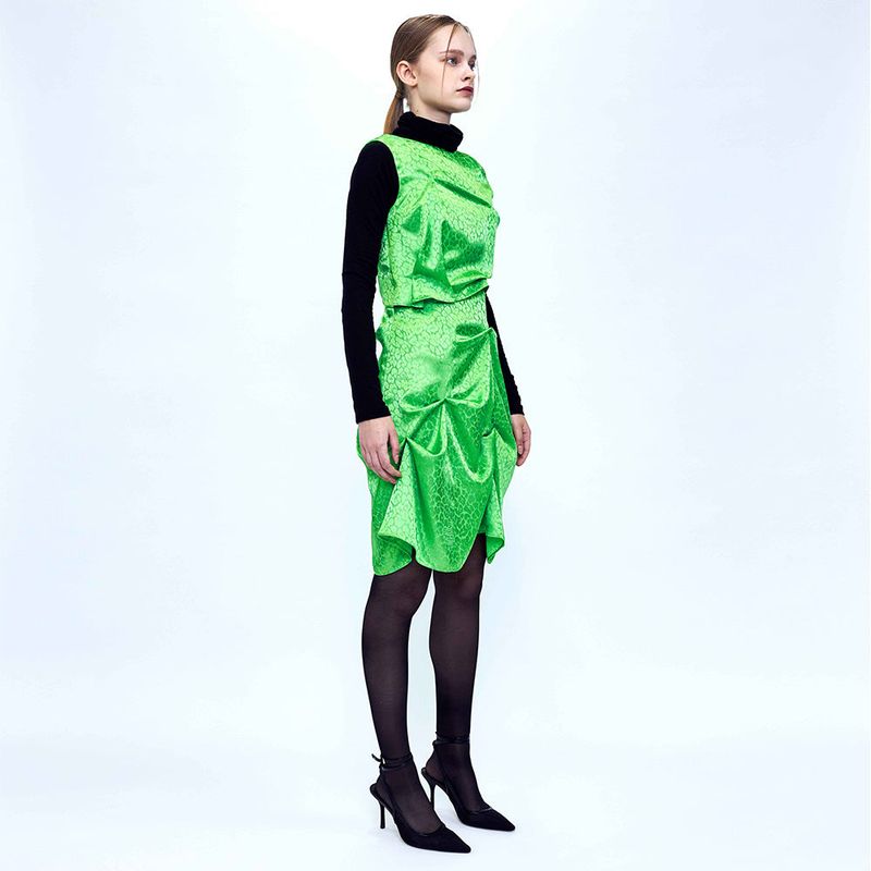 DOZI - Satin Leopard Dress _ Lime