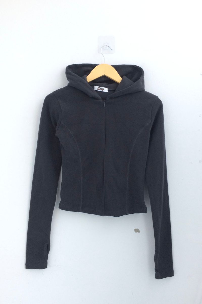 Fingerhole line hooded half zipup