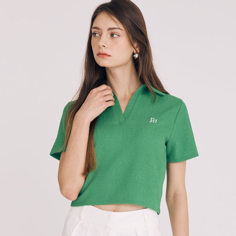 VNECK OPEN COLLAR TOP(GREEN)