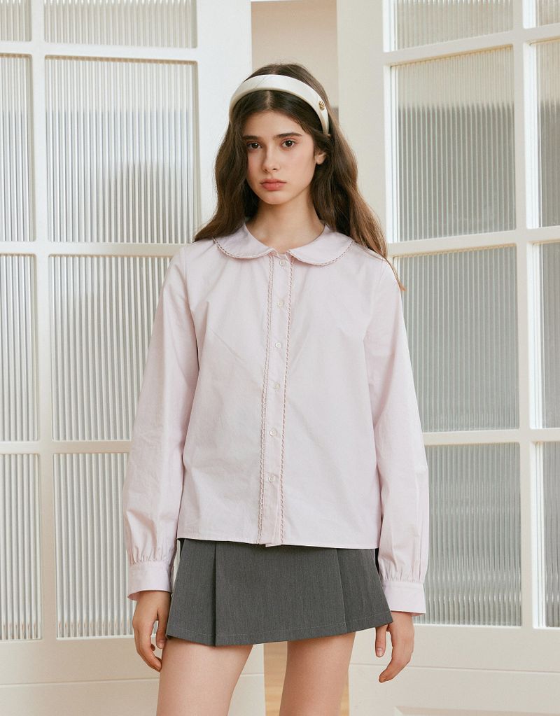 Bloom Lace Collar Shirt Blouse Pink