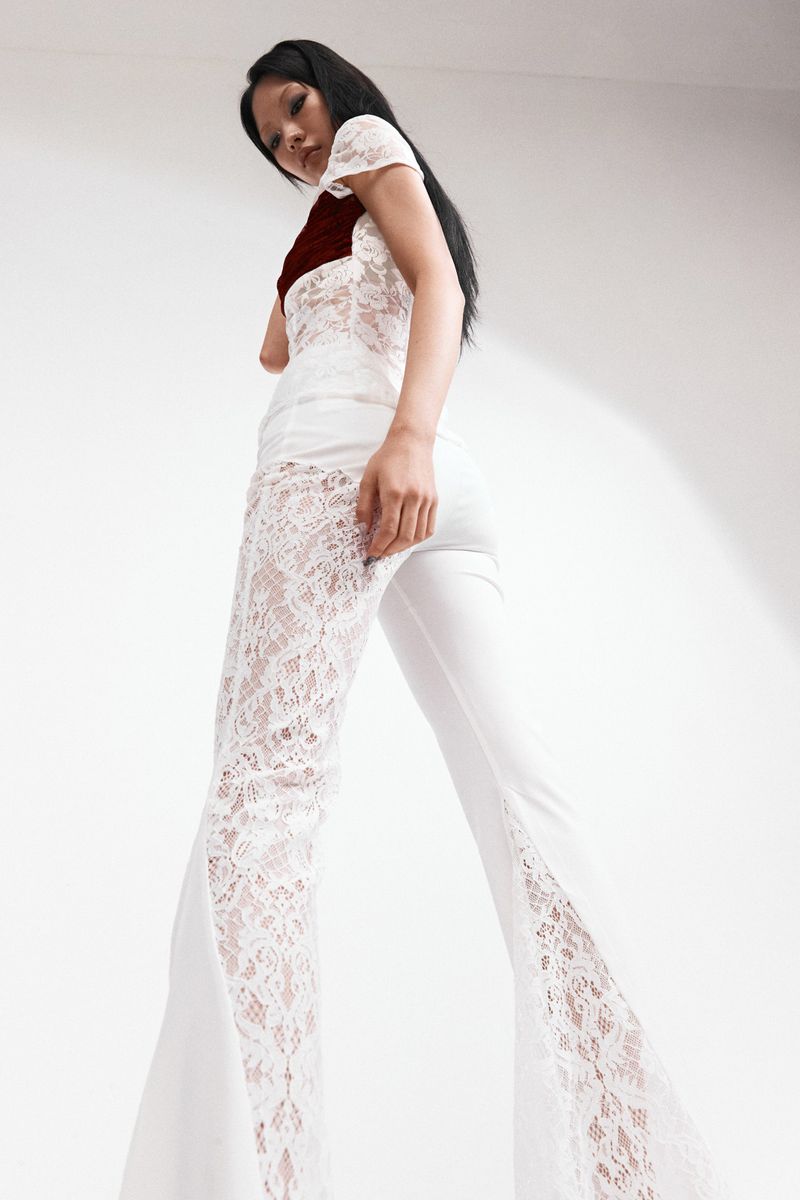 LACE BOOTS CUT PANTS #WHITE