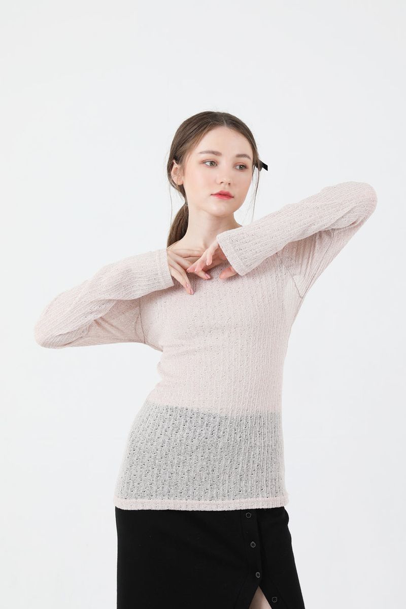 See-Throught Back Slit Long Sleeve Knit Beige